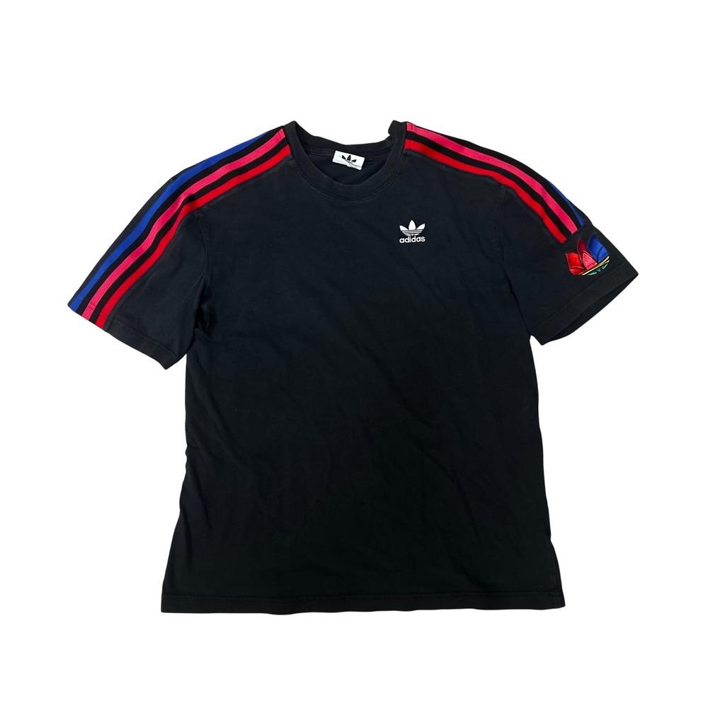 Adidas‎ Originals Mens Black Multi Color 3 Stripe Trefoil Logo T-Shirt Small